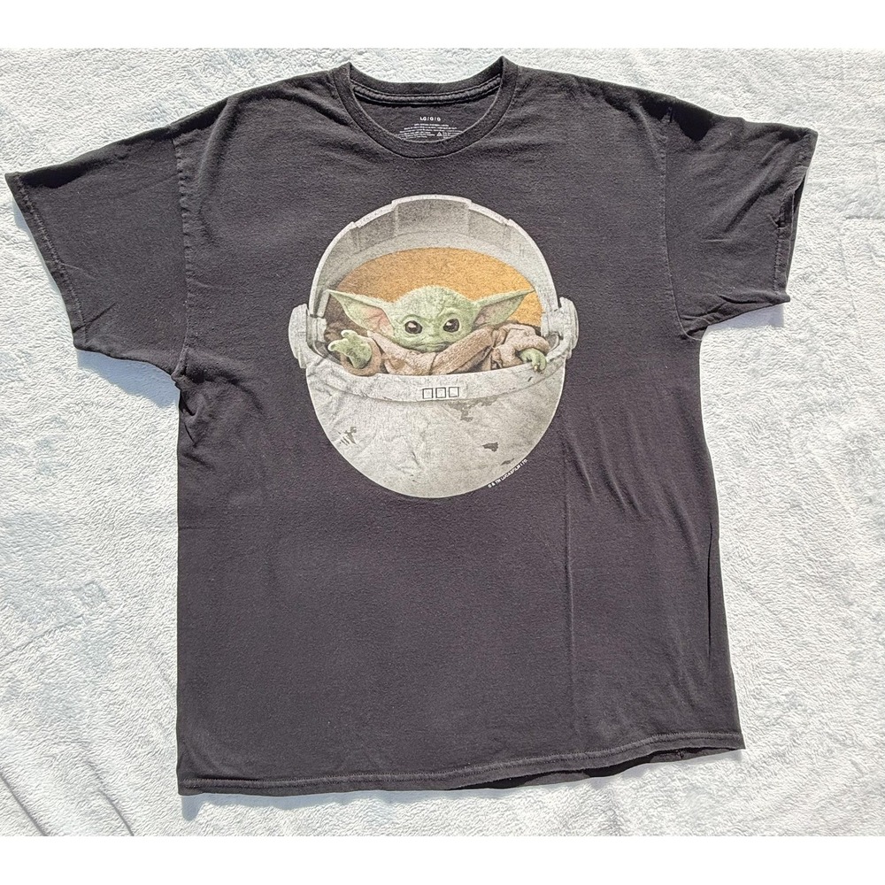 Star Wars Grogu Baby Yoda T-Shirt Men's Large Black Mandalorian Disney Graphic T